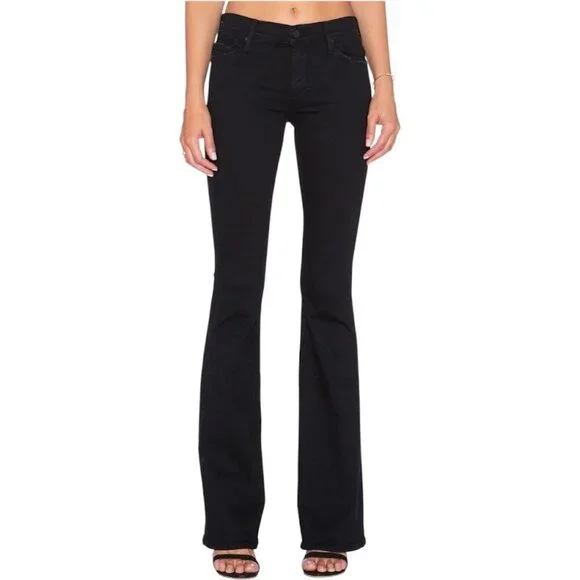Mother The Cruiser Flare Jeans In Not Guilty Size 27 Stretch Black Denim - Picture 2 of 13